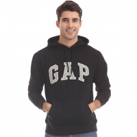 Moletom GAP adulto com capuz e bolso canguru - Preto logo Cinza