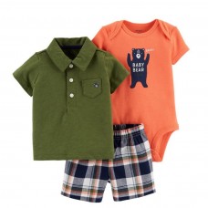 Trio Carter's - Polo Verde - Short - Body Baby Bear